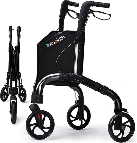 Premium 3 Wheel Rollator Walker for Seniors, Lightweight Foldable Elderly Three Wheeled Rollator with Storage Bag, Aluminum Mobility Aid Rolling Walker