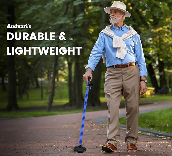 Walking Cane for Men & Women – Foldable, Adjustable, Self-Standing Cane with 360° Pivot Base, Comfortable Grip, Heavy Duty Canes for Women, Collapsible Walking Stick with Travel Bag for Seniors Adults