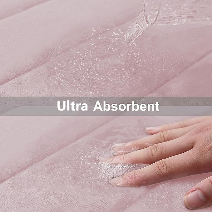 Buganda Memory Foam Bath Mat, 24" x 16", Ultra Soft and Non-Slip Bathroom Rugs, Water Absorbent and Machine Washable Bath Rug for Bathroom, Shower, and Tub, Peach