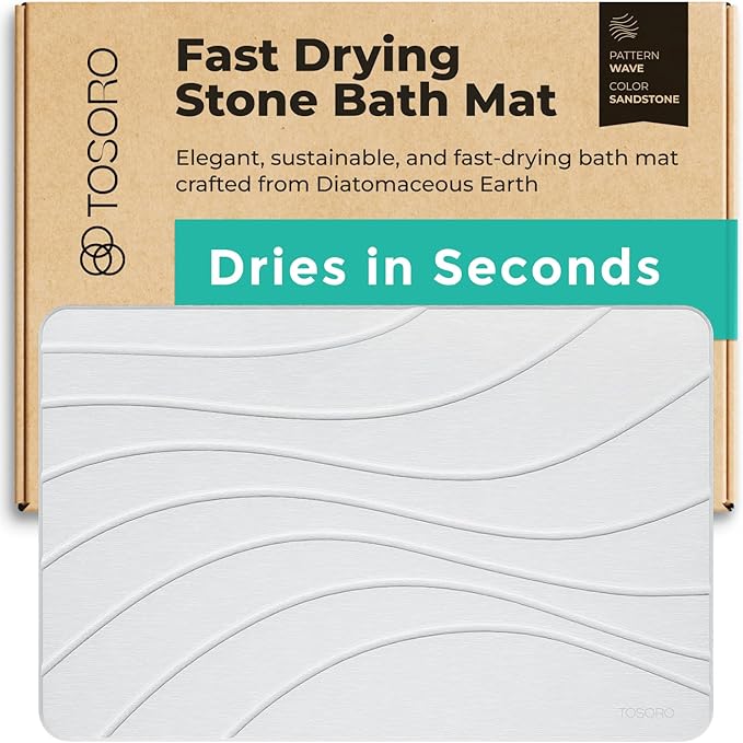 Stone Bath Mat, Diatomaceous Earth Non-Slip Stone Shower Mat - Quick Drying Absorbent Bath Mats for Bathroom - Elegant & Modern Design, Easy to Clean (23.5 x 15) - Sandstone