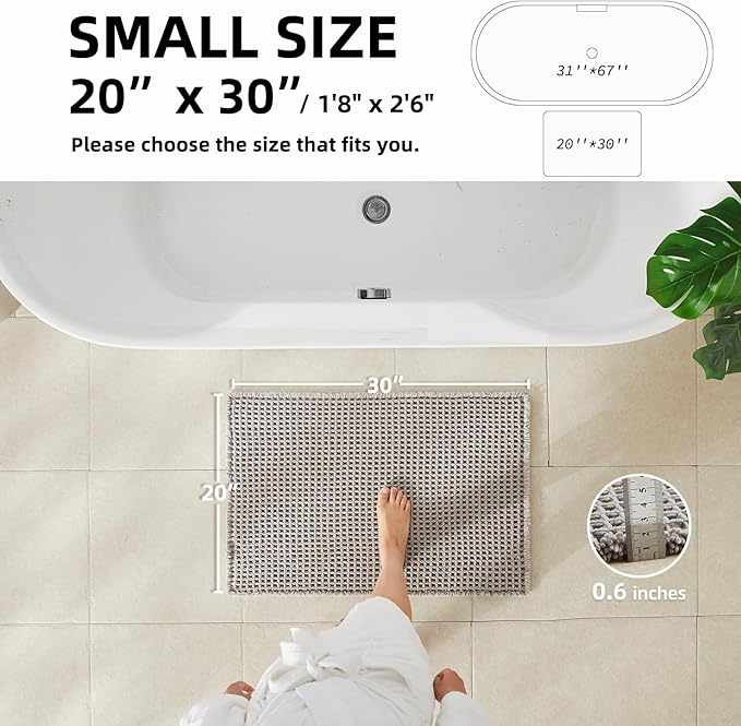 Waffle Bath Mat, Boho Bathroom Rugs Non Slip Washable Super Absorbent Quick Dry Bath Mat Farmhouse Bathroom Decor, 30"x20" Light Grey