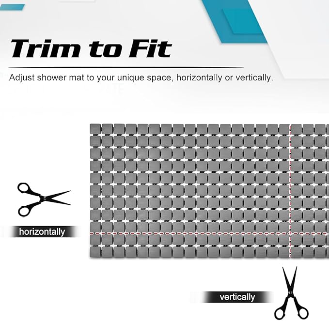 Extra Long Shower Stall Mat Non Slip Bathtub Bath Mats with Suction Cups and Drain Holes- 34 X 15.4 Inch (Gray)