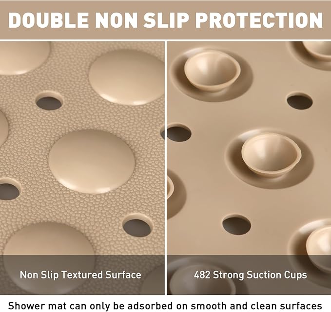 Shower Mat Non Slip: 47.2 x 31.5 Inch Extra Large TPE Shower Mats for Inside Shower - Anti Slip Shower Stall Matt with Drain Hole and Suction Cups for Elderly