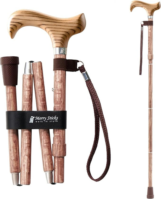 Merry Sticks Lightweight Foldable Walking Canes for Women and Men, Adjustable & Collapsible Walking Stick for Seniors, Balancing Mobility Aids, Ergonomic Handle & Wrist Strap - Rosewood