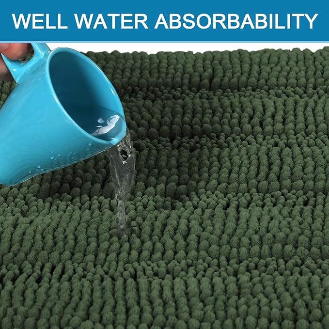 H.VERSAILTEX Bath Rugs for Bathroom Non Slip Bath Mats Extra Thick Chenille Striped Bath Rug Runners 47" x 17" Absorbent Fluffy Soft Shaggy Mats Dry Fast Plush Area Carpet for Bath Room - Bronze Green