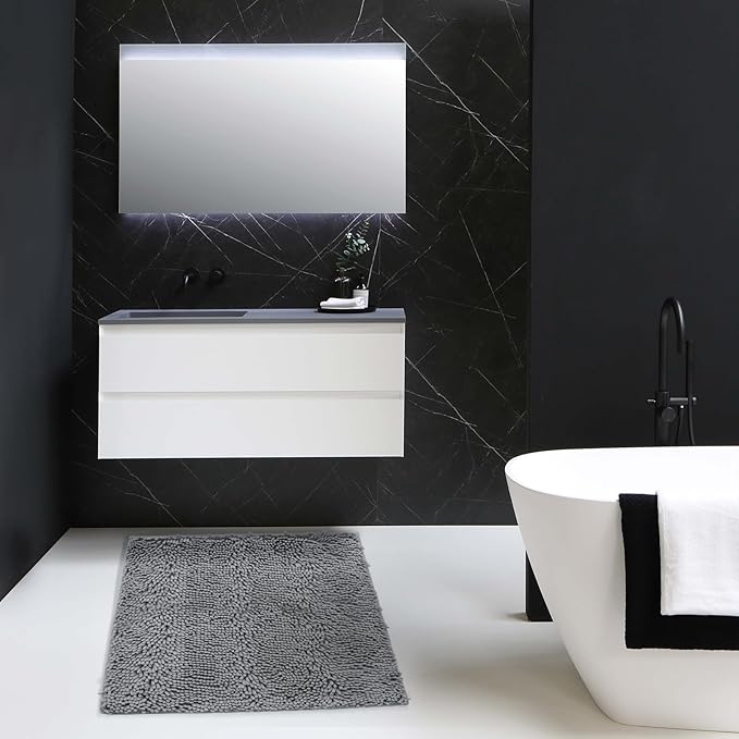 Non-Slip Bath Rug,Extra Soft Microfiber Bedroom Shag Carpet with Anti-Slip Backing,Water/Dust Absorbent Fast Dry Shower Mat,Sound Insulated Stairs Pad,Machine Washable (Darkgrey,24 x 24 Inches)