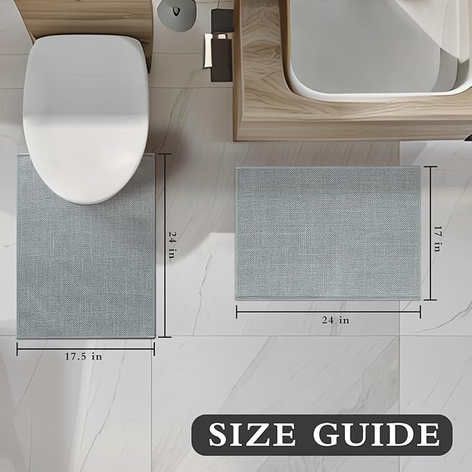 YIHOUSE Light Grey Bathroom Rug Sets 2 Piece, Bathroom Mat Quick Dry, Thin Bath Rug Set,Absorbent Bath Mat for Bathroom Non Slip Washable for Toilet and Floor 17"x24"+17"x32"
