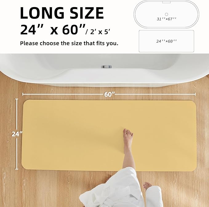 Bathroom Mat Quick Dry, Bathroom Rugs Non Slip Washable Thin Absorbent Bath Mat Fits Under Door Bathroom Floor Mat Perfect for Bath, Shower, or Sink 24"x60" Light Yellow