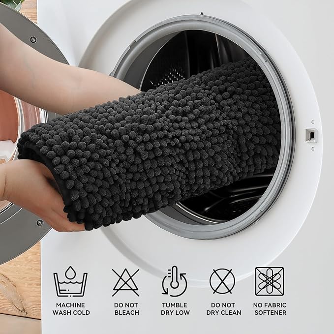 Bcoimo 36"×24" Chenille Bath Mat – Non-Slip with Backing Bath Rug Ultra-Absorbent and Machine Washable Bathroom Mat Quick-Dry Design. Ideal for Bathroom and Tub Areas