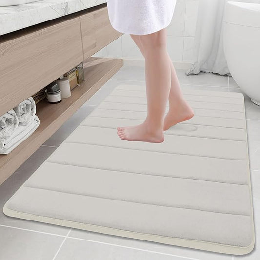 Buganda Memory Foam Bath Mat, 40" x 32", Ultra Soft and Non-Slip Bathroom Rugs, Water Absorbent and Machine Washable Bath Rug Runner for Bathroom, Shower, and Tub, Cream