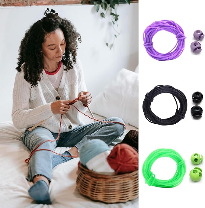 6 Pcs Stitch Stopper Set, Knitting Stitches Holder, Double Hole Needle Point Protectors with Stitch Savers Knitting Cords, Barber Cord Stitch Markers, Knitting Needle Stoppers for Knitting Craft