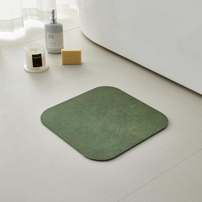 Bathroom Mat Quick Dry, Bathroom Rugs Non Slip Washable Thin Absorbent Bath Mat Fits Under Door Bathroom Floor Mat Perfect for Bath, Shower, or Sink 12"x12" Sage Green