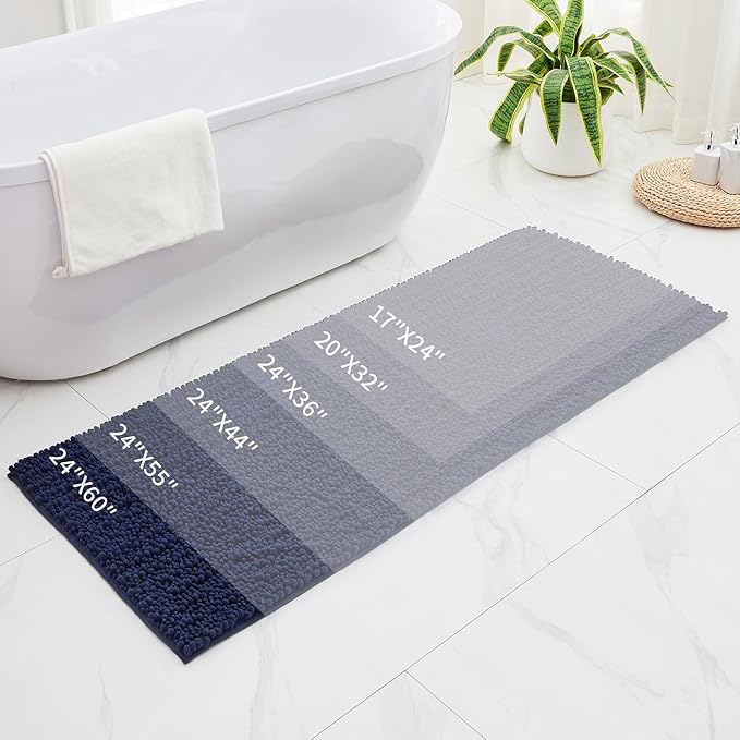 Small Bathroom Rug Non Slip Washable Navy Bath Mat 17x24 Super Absorbent Soft Bathroom Floor Mat Chenille Bath Rug for Shower Tub