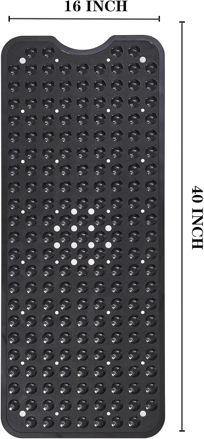YANZIFLY Bathtub Mat for Shower: Soft Silicone Bath Mat Non Slip with Suction Cups Tub Mat for Bathroom for Family Extra Large Shower matt Machine Washable - Black
