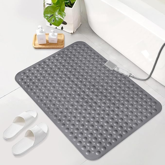 Shower Mat Non Slip: 35.4 x 23.6 Inch Extra Large TPE Shower Mats for Inside Shower - Anti Slip Shower Stall Matt with Drain Hole and Suction Cups for Elderly