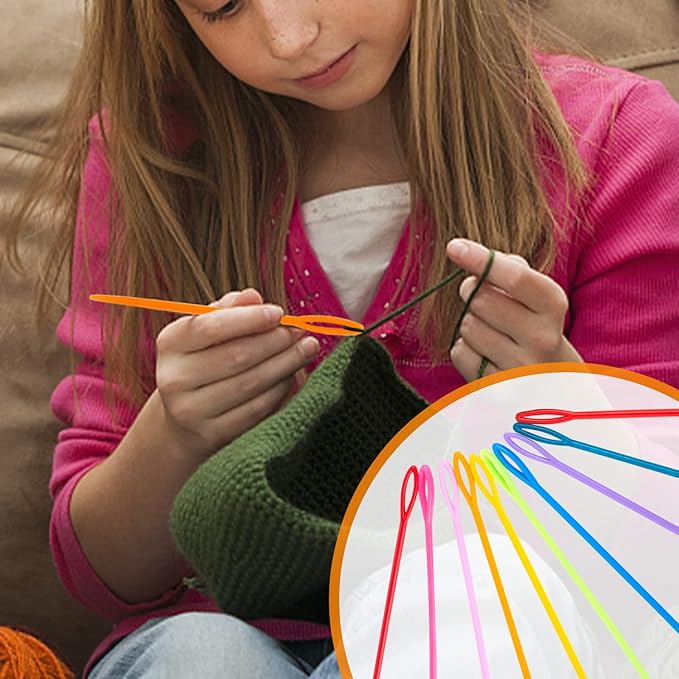 LOVEINUSA 100PCS Plastic Needles for Kids, Large Eye Yarn Needles for DIY Stitchery Plastic Sewing Needles Tapestry