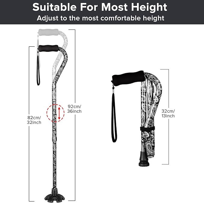 Elegant Walking Cane for Women, Foldable & Adjustable Cane for Seniors with Self-Standing Tip | Lightweight Mobility Aid for Stability & Balance Support