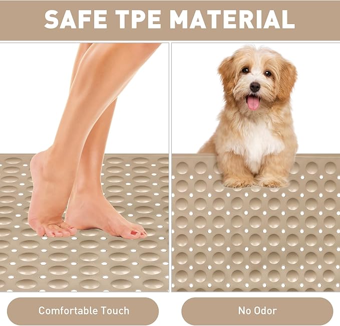Shower Mat Non Slip: 35.4 x 23.6 Inch Extra Large TPE Shower Mats for Inside Shower - Anti Slip Shower Stall Matt with Drain Hole and Suction Cups for Elderly