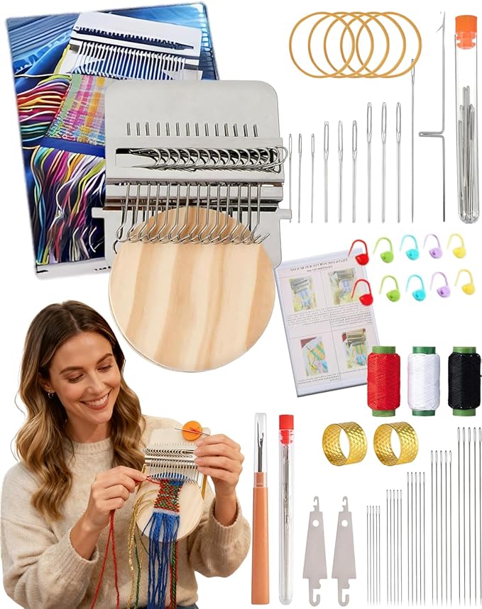Patch Maker 2.0 Kit, 2026 Upgrade 64PCS Kit Beginner-Friendly with Guide Works on Any Fabric Repair Hole Darning Loom, 12/14/28 Pin Beech Hardwood Loom Knitting Kit for Repair Sewing DIY (Raw14Pin)
