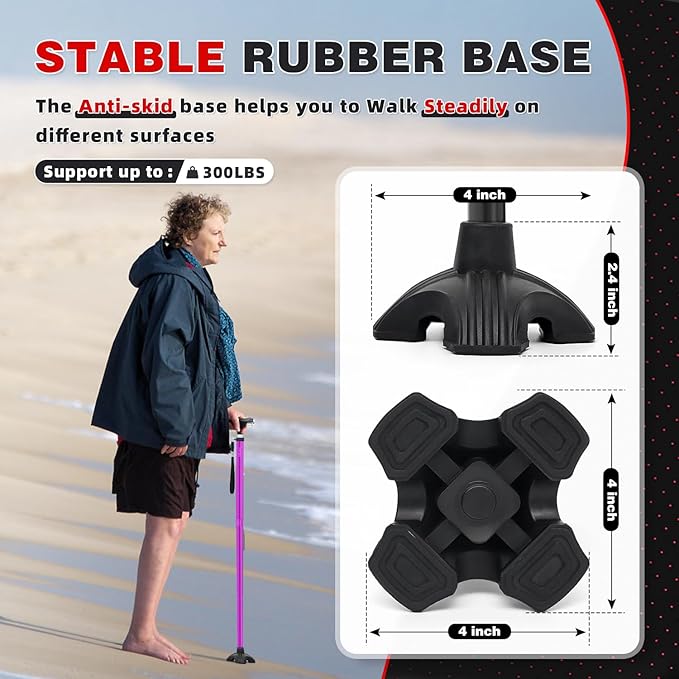 BigAlex Folding Walking Cane with Two Led Lights for Elderly Solid Base Adjustable Walking Stick with Carrying Bag for Men Women