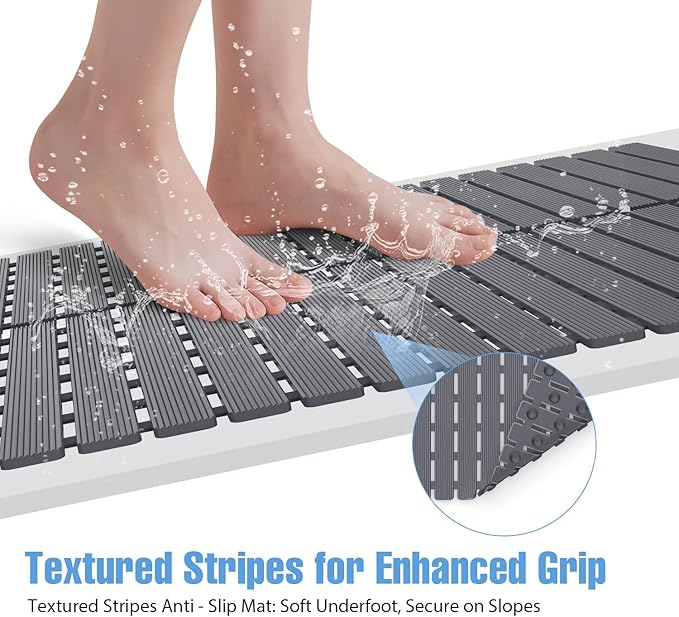 Shower Mat Non-Slip Bath Mat for Tub and Shower Stall,200+ Suction Cups with Drain Holes, Quick Dry Machine Washable, Extra Grip for Elderly and Baby, Bathroom Essentials 24x24 Inch (Light Grey)