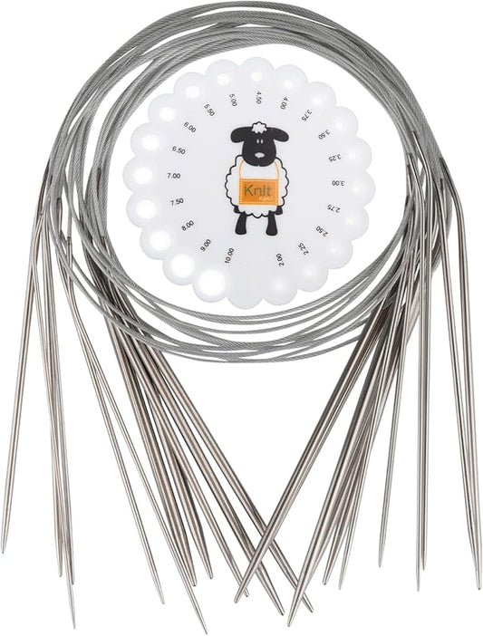 Aeelike Circular Knitting Needle Set - 11 Pack Stainless Steel 24-inch Long Round Needles for Beginners, Blankets, Scarves, Socks