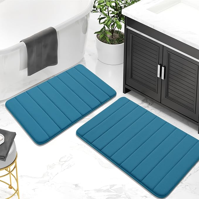 Buganda Memory Foam Bath Mat, 34" x 20", Ultra Soft and Non-Slip Bathroom Rugs, Water Absorbent and Machine Washable Bath Rug for Bathroom, Shower, and Tub, Peacock Blue