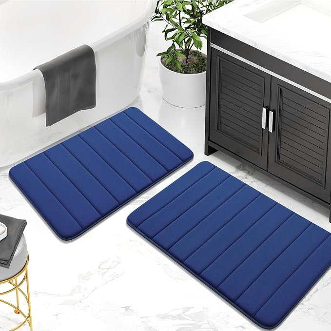 Buganda Memory Foam Bath Mat, 70" x 46", Ultra Soft and Non-Slip Bathroom Rugs, Water Absorbent and Machine Washable Bath Rug Runner for Bathroom, Shower, and Tub, Navy Blue