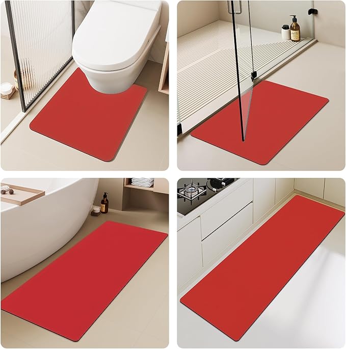 Christmas Bath Mat, Bathroom Rugs Non Slip Washable Thin Absorbent Quick Dry Bath Mat Fits Under Door Bathroom Floor Mat Perfect for Bath, Shower, or Sink 20"x48" Red