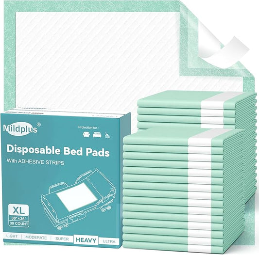 Bed Pads with Adhesive Strips 30''X36'', 10 Count Chucks Disposable Underpads Extra Large Thicker Incontinence Pads for Unisex Adult, Senior, Kids and Pet (with Adhesive )
