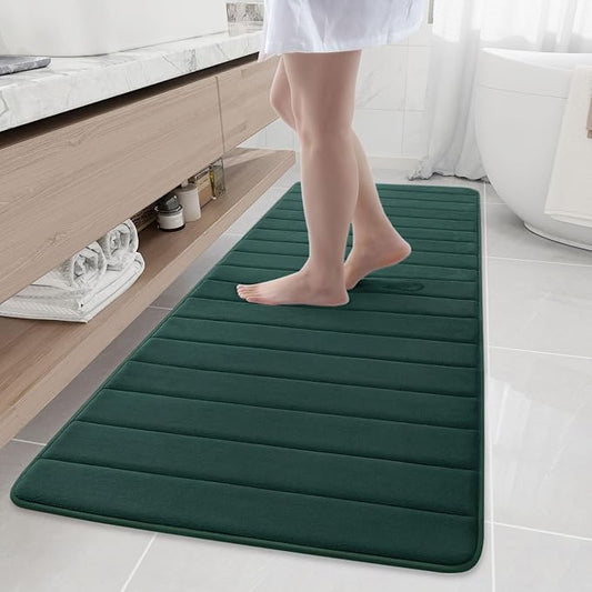Buganda Memory Foam Bath Mat, 70" x 24", Ultra Soft and Non-Slip Bathroom Rugs, Water Absorbent and Machine Washable Bath Rug Runner for Bathroom, Shower, and Tub, Dark Green