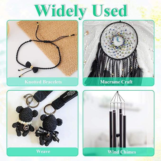 Black Nylon String, Anezus 0.8mm Nylon Thread Chinese Knotting Cord Tarred Twine Outdoor String for Braided Bracelets, Beading, Necklaces, Macrame Craft, Wind Chime, Blinds, Jewelry Making