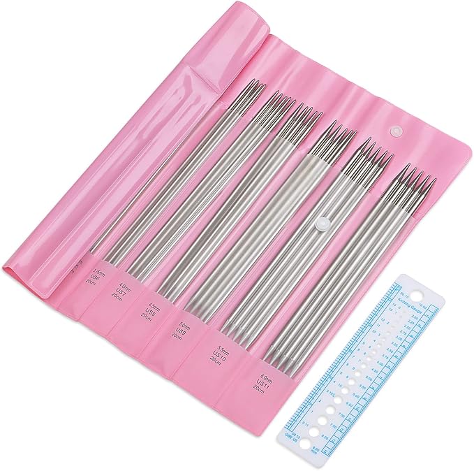 Coopay 55PCS Double Pointed Knitting Needles 7.9", Short Stainless Steel Knitting Needles Set 2.0-6.0mm Knitting Kit, Straight DPN Sock Needles Knitting Set Sweater Needle Set with Pack & Gauge