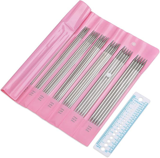 Coopay 55PCS Double Pointed Knitting Needles 7.9", Short Stainless Steel Knitting Needles Set 2.0-6.0mm Knitting Kit, Straight DPN Sock Needles Knitting Set Sweater Needle Set with Pack & Gauge