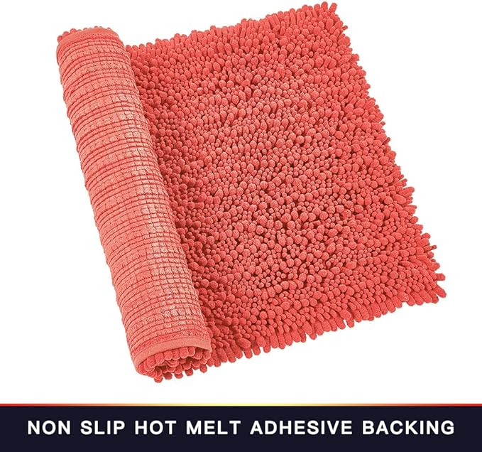 Walensee Bathroom Rug Non Slip Bath Mat (44x24 Inch Coral) Water Absorbent Super Soft Shaggy Chenille Machine Washable Dry Extra Thick Perfect Absorbant Best Large Plush Carpet for Shower Floor