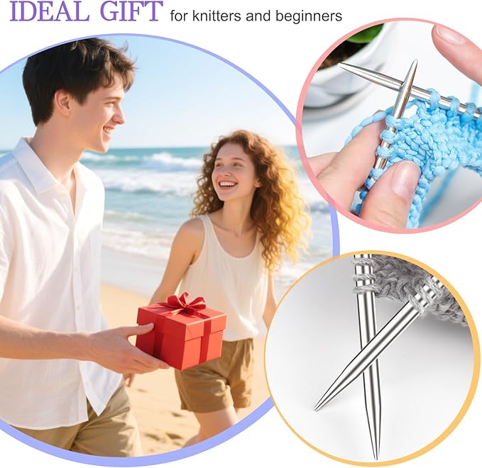 Katech 16.93 inch (43cm) Circular Knitting Needles Set, 2.75mm-5.00mm Stainless Steel Knitting Needles with Cables, 7 Sizes Short Round Needle for Sweaters, Hats, Socks, Scarves