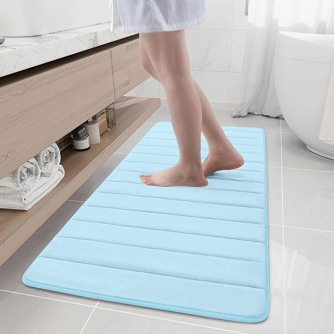 Buganda Memory Foam Bath Mat, 55" x 24", Ultra Soft and Non-Slip Bathroom Rugs, Water Absorbent and Machine Washable Bath Rug Runner for Bathroom, Shower, and Tub, Light Blue