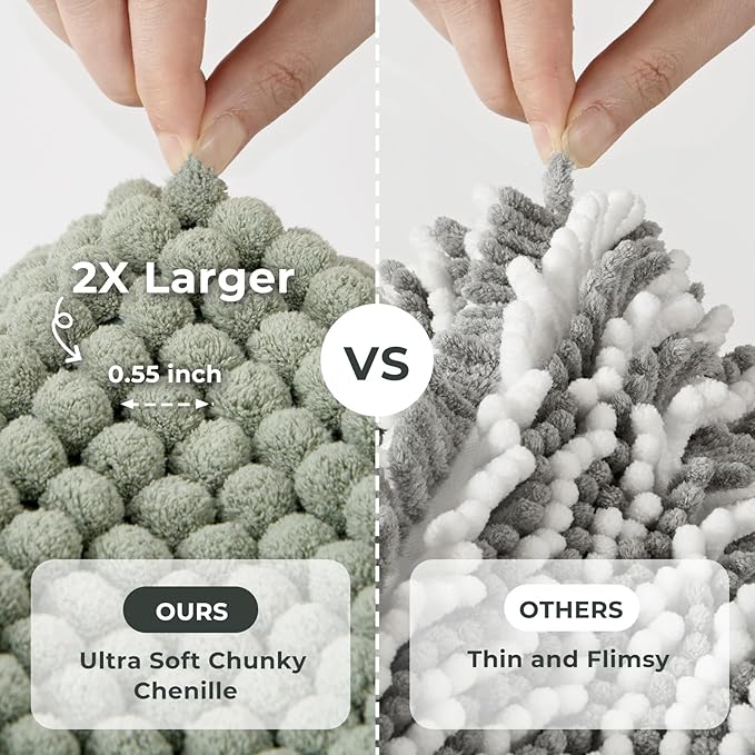 FRESHMINT Thick Chunky Chenille Bathroom Rug, 17"x24", Non Slip Bath Mat, Soft Bathroom Decor, Cute Shower Mat, Water Absorbent, Washable, Sage Green