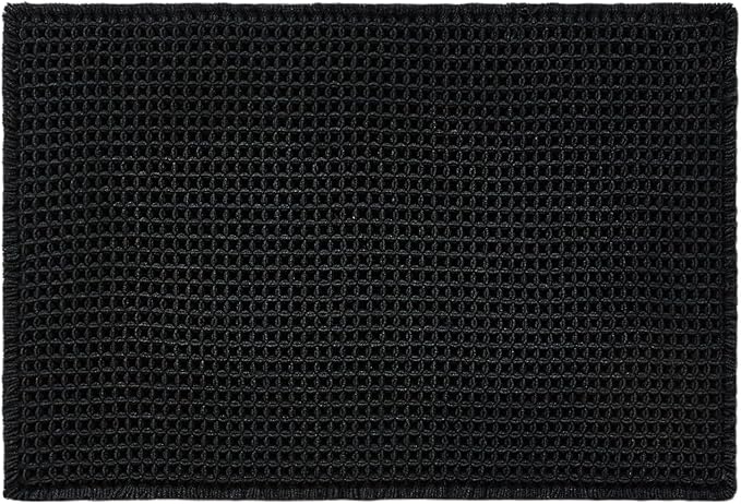 Black Bathroom Rug, Waffle Bath Mat Non Slip Washable Super Absorbent Quick Dry Boho Farmhouse Bathroom Decor, 36"x24"/ 3'x2' Black