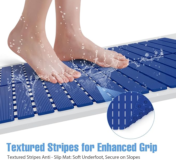 Shower Mat Non-Slip Bath Mat for Tub and Shower Stall,200+ Suction Cups with Drain Holes, Quick Dry Machine Washable, Extra Grip for Elderly and Baby, Bathroom Essentials 24x24 Inch (Blue)