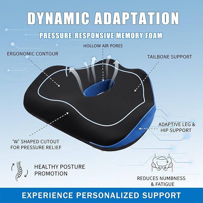 Orthopedic Seat Cushion, Ergonomic Memory Foam Cushions, Cushions Pad Pillow for Office, Car Seat, Airplane, Sciatica & Back Pain Relief for Long Sitting