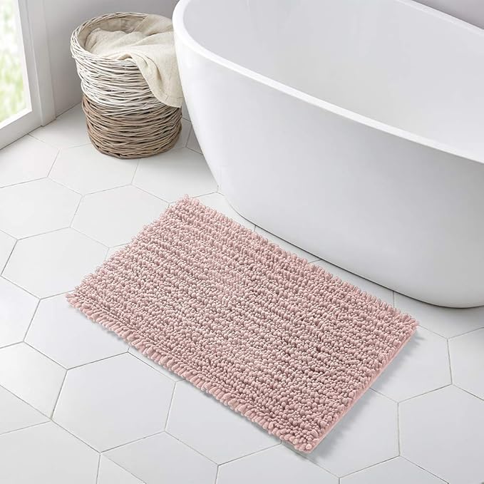 Walensee Bathroom Rug Non Slip Bath Mat (32x20 Inch Dusty Pink) Water Absorbent Super Soft Shaggy Chenille Machine Washable Dry Extra Thick Perfect Absorbant Best Large Plush Carpet for Shower Floor