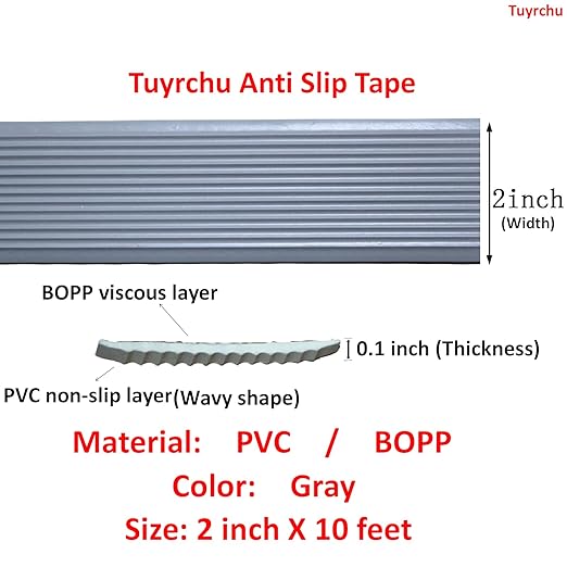 Anti Slip Tape 2 Inch Wide, Waterproof Grip Adhesive Heavy Duty High Traction Friction for Indoor/Outdoor Steps (10 Ft/Gray).
