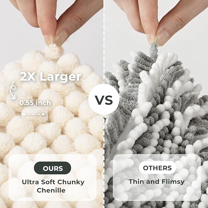 FRESHMINT Thick Chunky Chenille Bathroom Rug 17"x24", Non Slip Bath Mat, Soft Bathroom Decor, Cute Shower Mat, Water Absorbent, Washable, Cream White