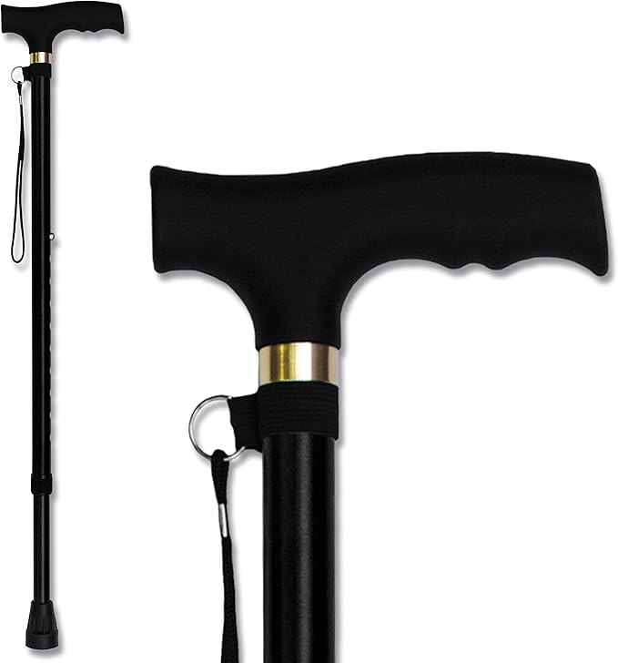 RMS Walking Cane - Adjustable Walking Stick - Lightweight Aluminum Offset Cane with Ergonomic Handle and Wrist Strap - Ideal Daily Living Aid for Limited Mobility