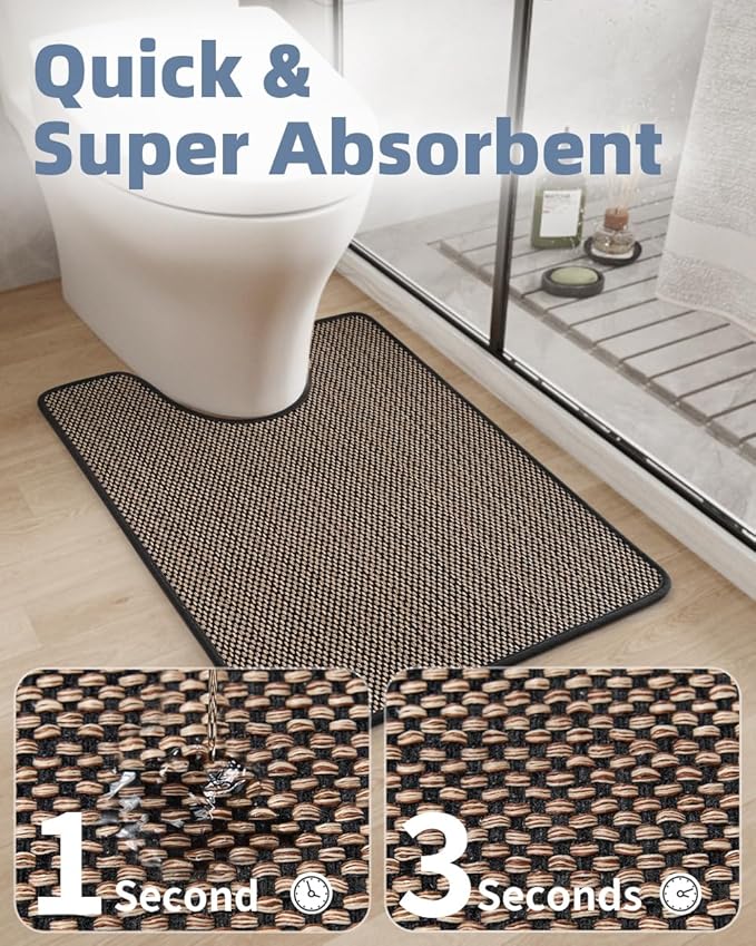 PADOOR Braided Toilet Rugs U Shaped, Non Slip Toilet Mats for Bathroom Floor Machine Washable Super Absorbent Contour Bath Rugs for Toilet Mat Quick Dry U Shaped Toilet Rug, 20''x24'' Black