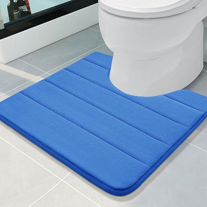 Buganda Memory Foam U-Shaped Contour Toilet Rugs, Non Slip Absorbent, Thick Soft Washable Bathroom Mat, Floor Carpet Bath Rugs Mat for Toilet Base (20" x 20", Royal Blue)