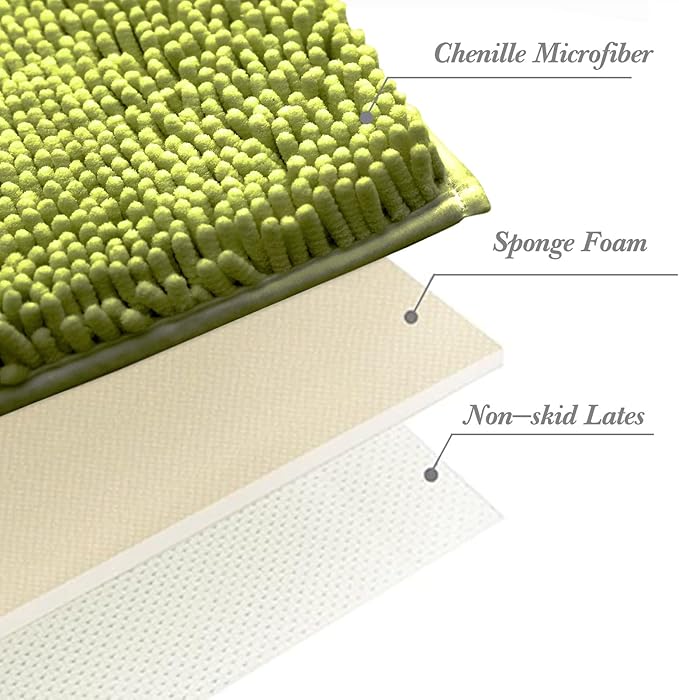 Non-Slip Bath Rug,Extra Soft Microfiber Bedroom Shag Carpet with Anti-Slip Backing,Water/Dust Absorbent Fast Dry Shower Mat,Sound Insulated Stairs Pad,Machine Washable (Lime Green,19 x 31 Inches)