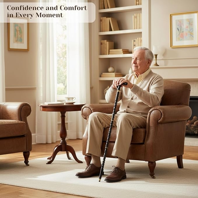 All Black Snake Handle Spiral Wooden Walking Cane