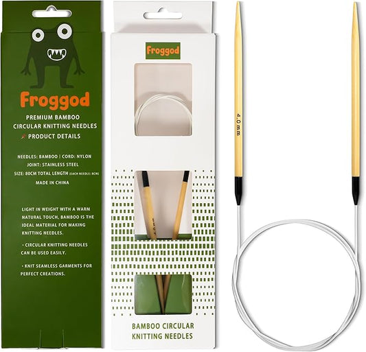 Froggod Bamboo Circular Knitting Needles Size 6 – 3.15-inch Bamboo Knitting Needle Tips, 31.5-inch Total Length, Lightweight Wooden Needles